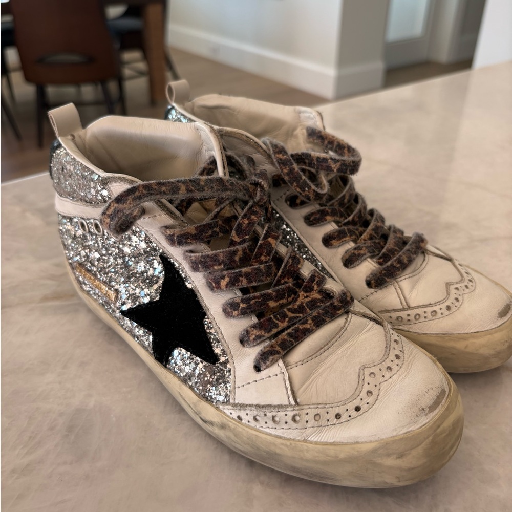 Golden Goose Silver Glitter High-Top Sneakers